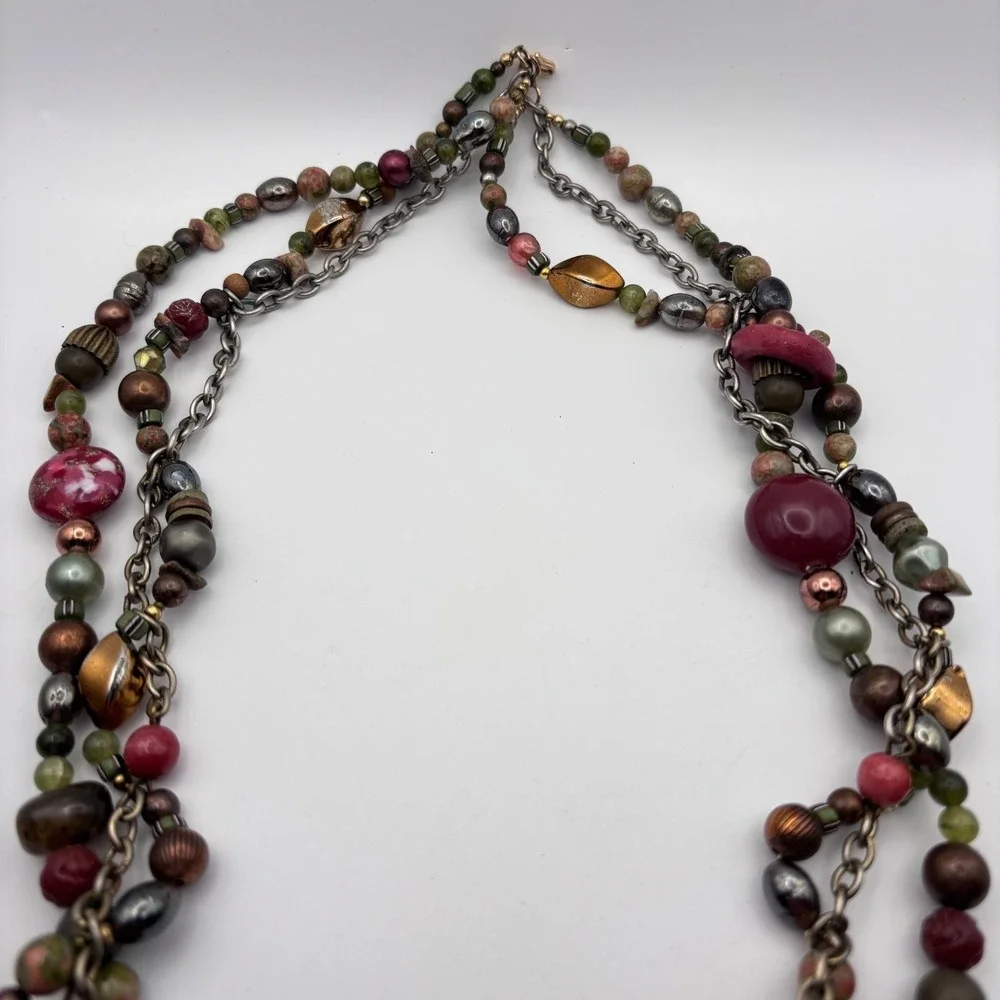 Vintage Cynthia Jean Statement Necklace Multi-strand Beaded Stones 28